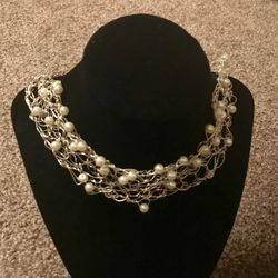 Hand-made pearl and soft-metal necklace
