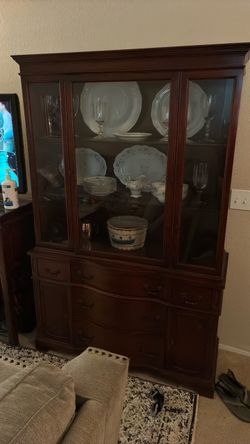 Dark Cherry Wood China Cabinet Hutch