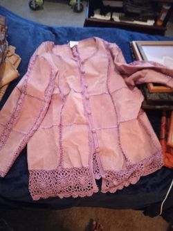 Pink Suede Patchwork Jacket with Crochet Trim