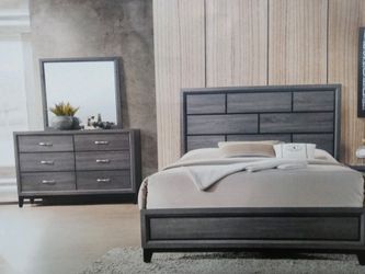 Brand New Queen Size Bed Nightstand Dresser Mirror $799. I Boxed