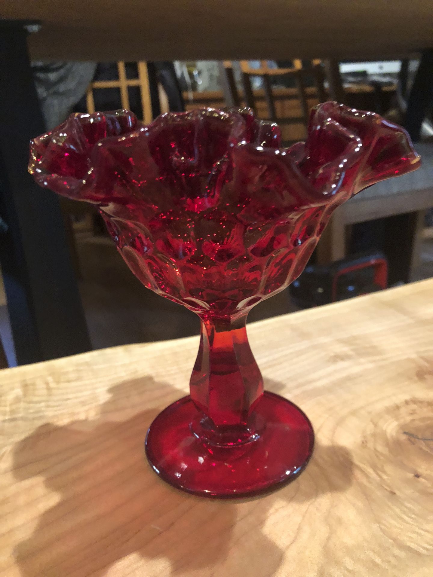 Vintage Fenton Thumbprint Red Footed Dish
