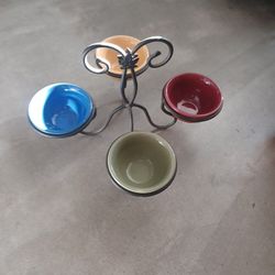 Longaberger Black Wrought Iron DESSERT BOWL CADDY + Set of 4 DESSERT BOWLS - USA