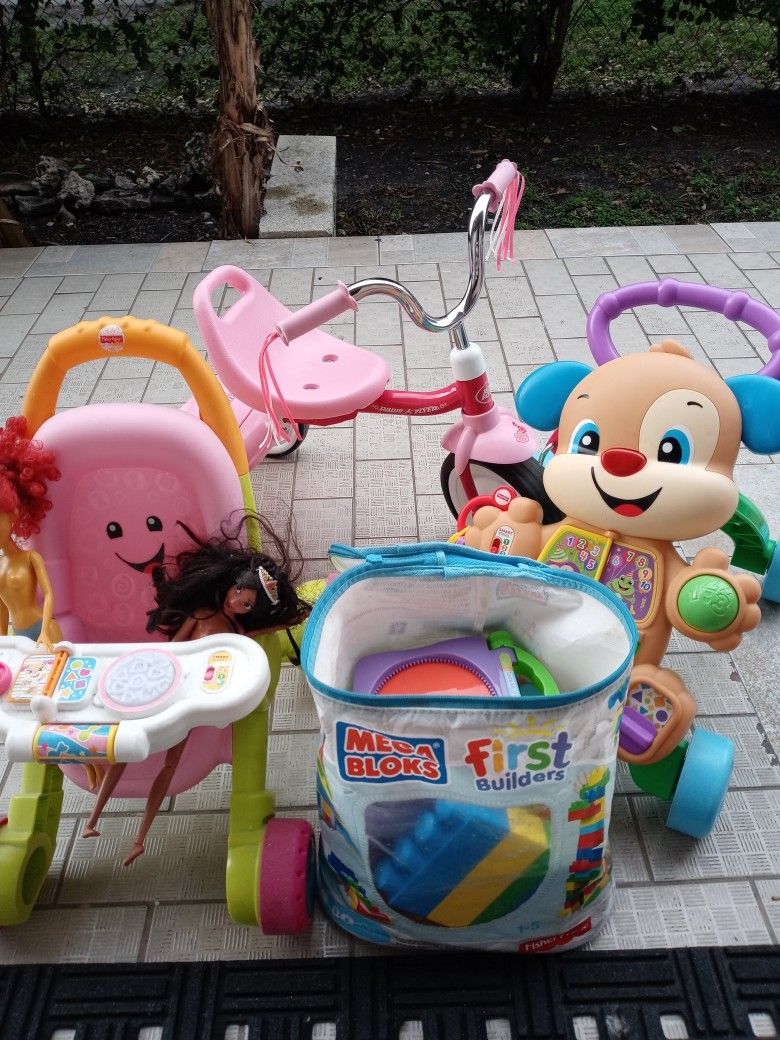 Toddler Toys...bike, walker & stroller.