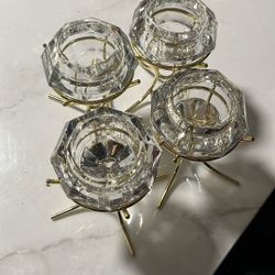 Partylite 5" Solitaire Diamond Shaped Votive Tea Light Candle Holder Gold Stand