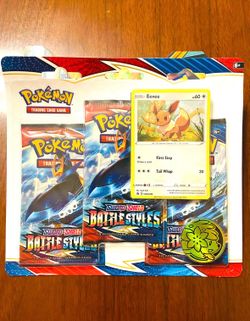 Pokemon cards: Battle Styles 3-booster pack blister with Evee, Coin