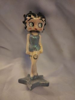Vintage Betty Boop Bobblehead Figurine - (with thigh tattoo)Glitter Silver Bathing Suit Star Base