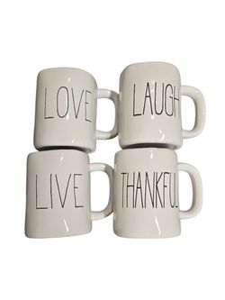 PARINI 4-Piece Ceramic Coffee Mug Set – Live Laugh Love Thankful – 4.5" Tall