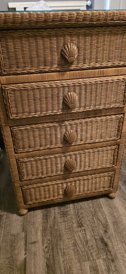 5 Drawers Wicker Seashell Handel Glas Top