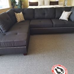 Brand New 104" x 75" Black Linen Reversible Sectional + Ottoman