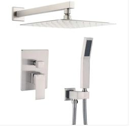 Boyel Living Shower System Wall Mounted with 10 in. Square Rainfall Shower head and Handheld Shower Head Set, Brushed Nickel