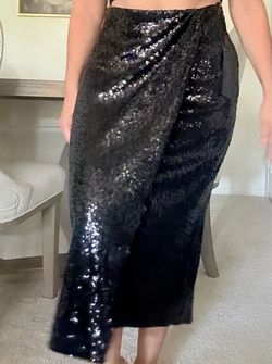 Black Sequin Midi Wrap Skirt