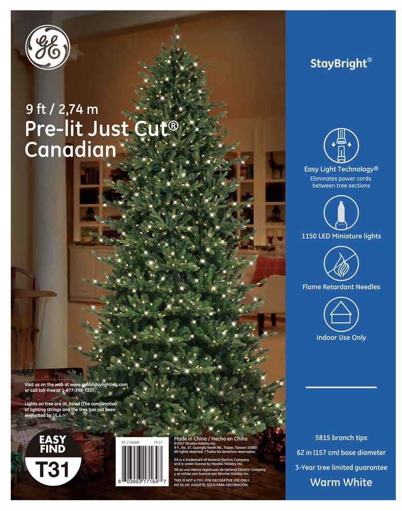 GE Just Cut® Canadian, 9 ft., StayBright® Christmas Tree