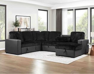 10 Foot Wide Plush Corduroy Sectional Sleeper with USB and Storage
