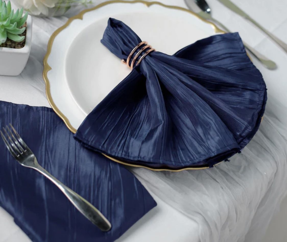 150 Blue Crinkle Accordion Silk Navy Napkins