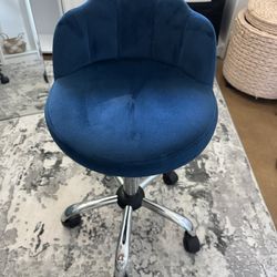 Blue Velvet Adjustable Height Rolling Stool. Perfect For Vanity Table 