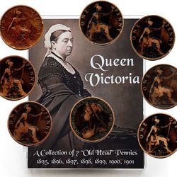 7 "Old Head" Pennies Of Queen Victoria: Clear Boxed Collection 
