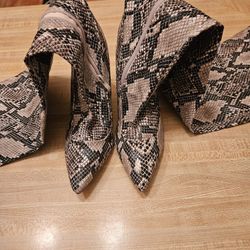 Snakeskin Thigh High Heel Boots