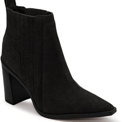 Juliet Holy Womens Block Heel Ankle Boots Comfort Slip on Pointed Toe Mid Chunky Heeled Classic Chelsea Short Booties