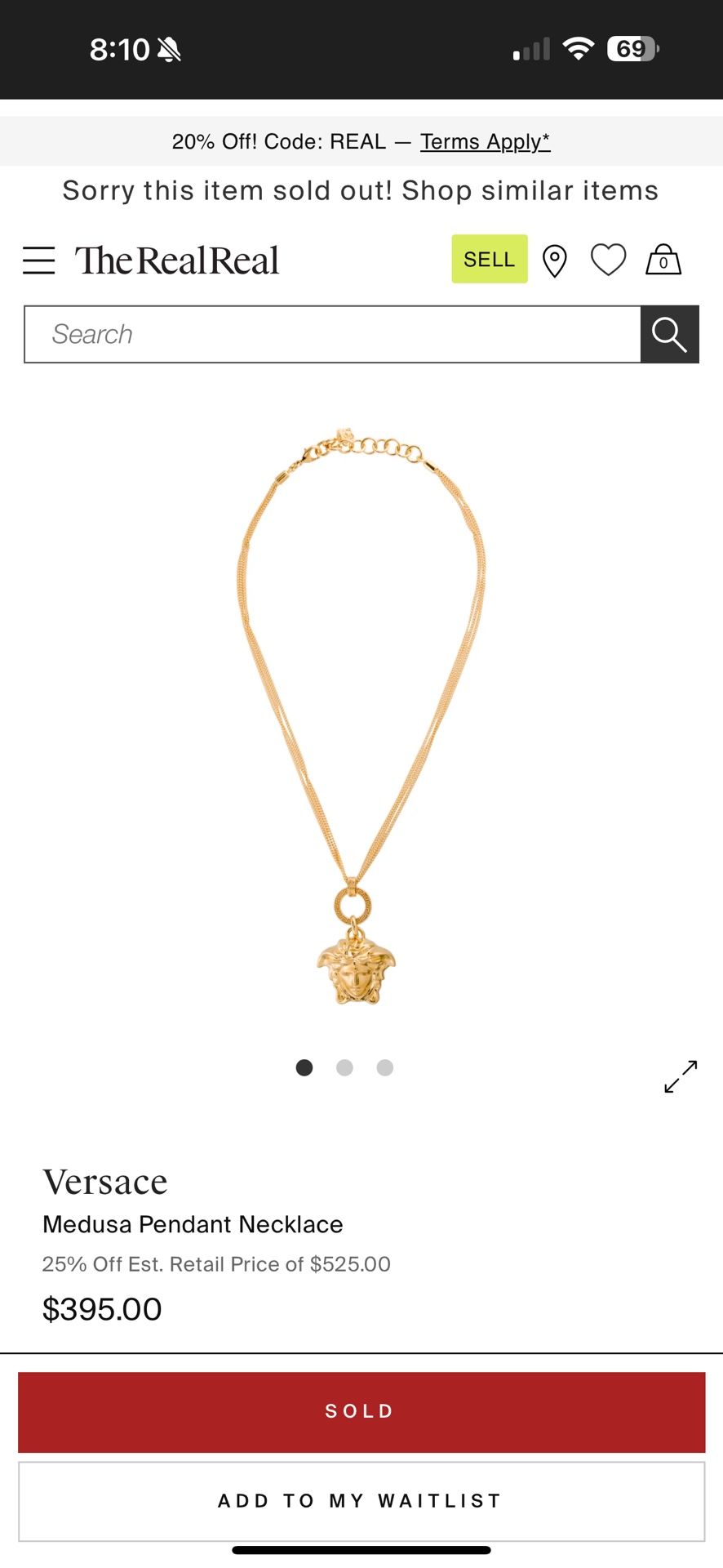 Authentic Versace Medusa Pendant Necklace