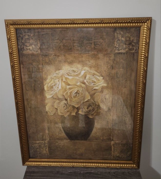 Albena Hristova Bouquet of White Roses In Gold Frame