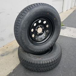 New 2xSet 205/75R15 Black 15" Trailer Tire 15" Wheel 15x6 On 5x4.5 Bolt Pattern With 5 Lugs Llanta Y Rin Nueva Para Traila Dompe 205-75-15