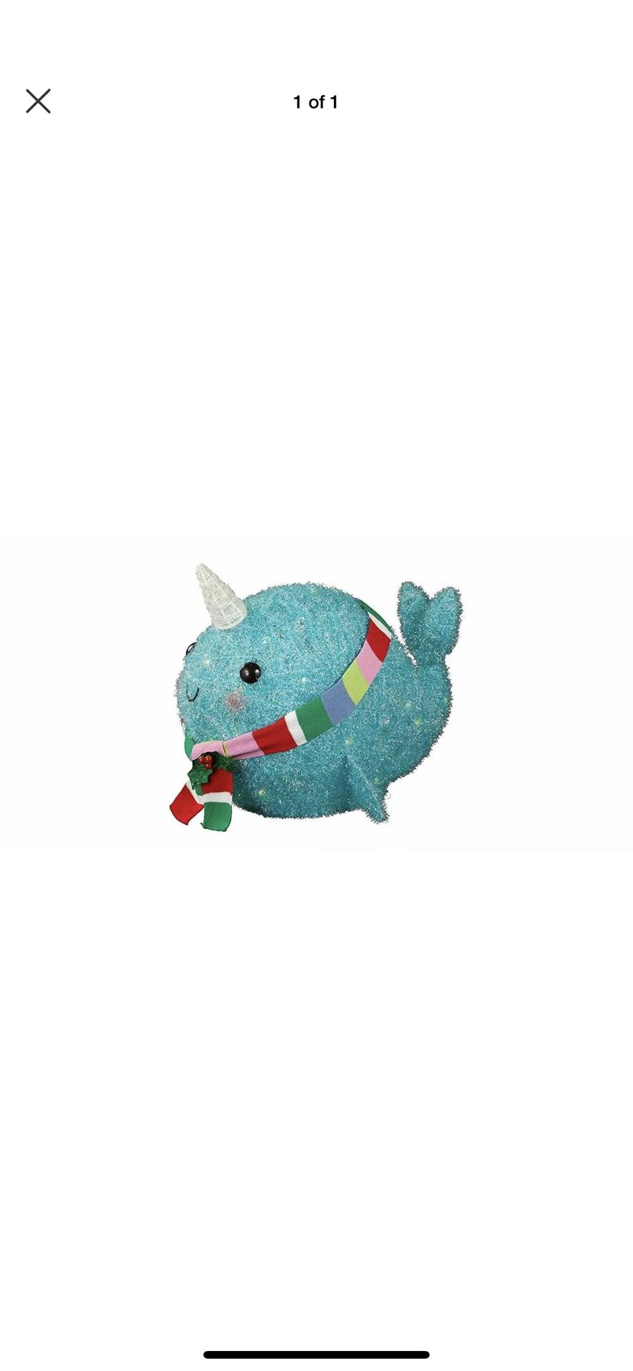 Christmas Light Up Decoration Yard Display 17.25 Tinsel Lit Narwhal with  Scarf