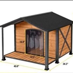 40.5"L Waterproof Pet House with Anti-Chewing Metal Frame|Large Porch
