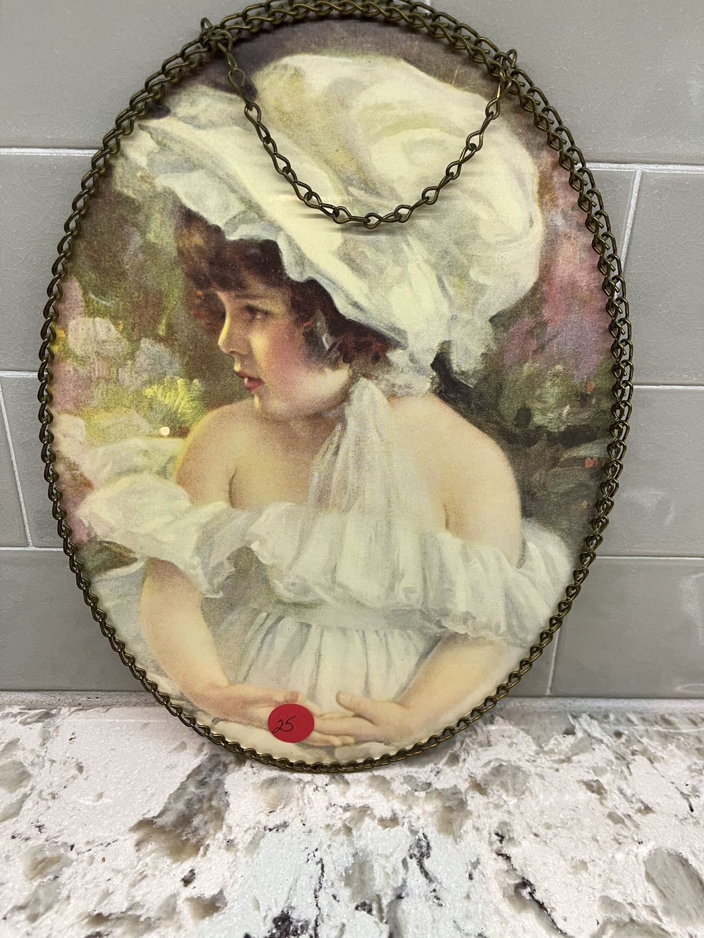 Beautiful Antique Print With Chain Frame
