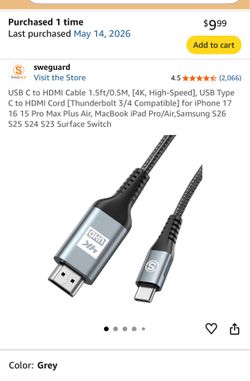 USB C to HDMI Cable 1.5ft