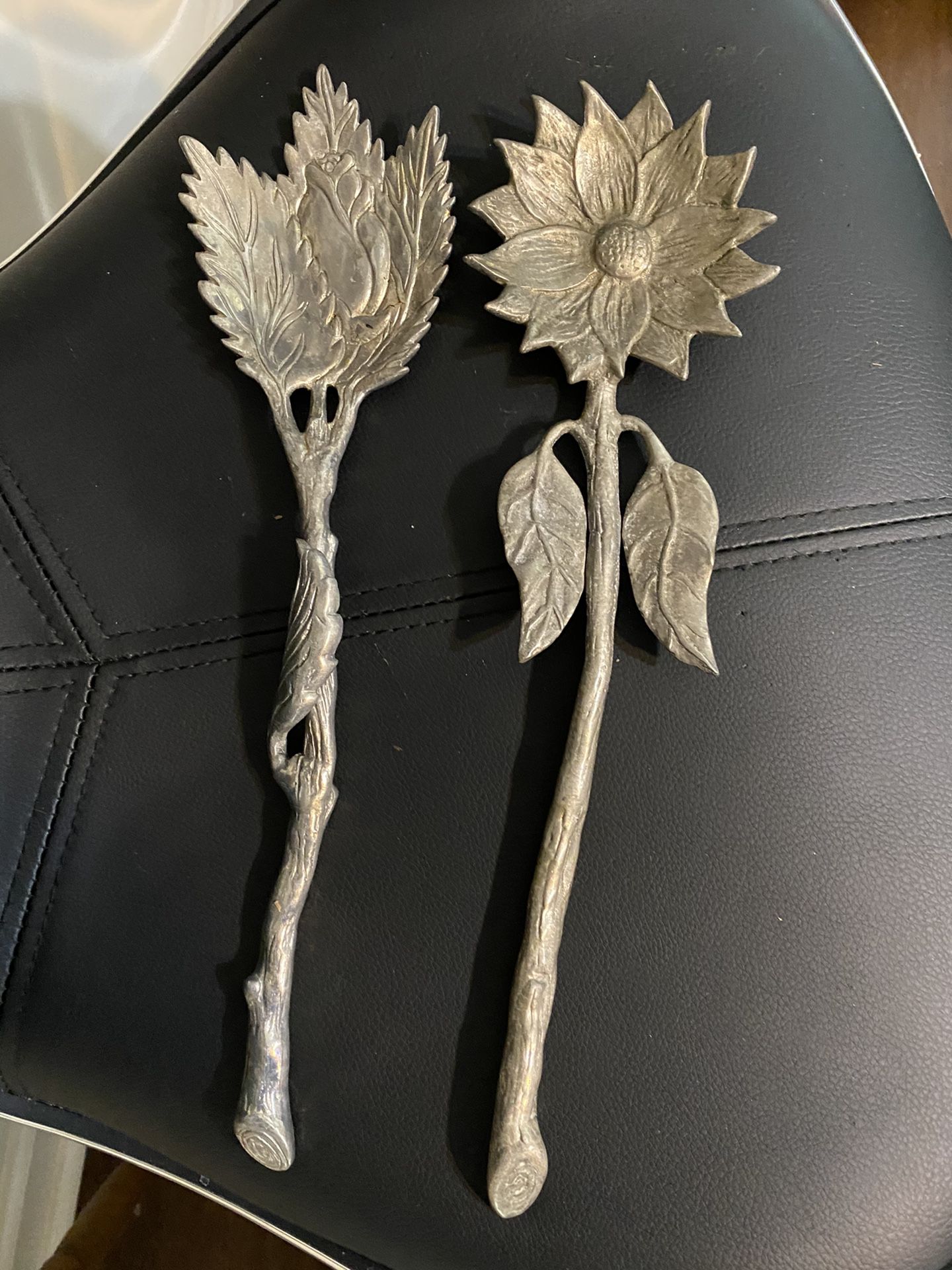 Vintage ornate sunflower salad fork and spoon