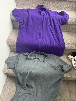 Ralph Lauren polo shirts grey size L purple XL both used 20$
