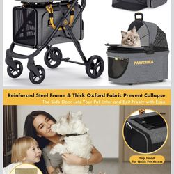 PAWZIDEA Double Pet Stroller with 2 Detachable Carriers