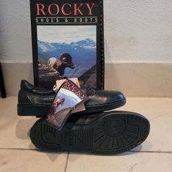 Rocky Shoes & Boots Black Leather Plain Toe Women Shoes, Church Shoes, Formal Dress Shoes, Boat Shoe