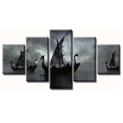 Pirate Wall Decoration for Bedroom Viking Ship Canvas Printed Picture Poster 5 Home Decor Artwork 60" W x 32" H Size:12"x16"x2pcs,12"x24"x2pcs,12"x32"