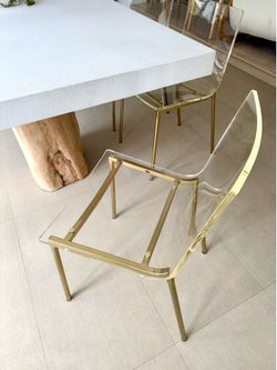 CB2 Chiaro Clear Acrylic Chair with gold legs - 4 available