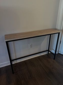 Modern Console Table Wood Top Black Metal Frame