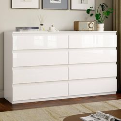 OtterOasis White Wood Dresser for Bedroom, 8 Drawer Dresser for Clothes Storage, Modern Dresser with Wide Drawers, Wide Wooden Chest Drawers for Livin