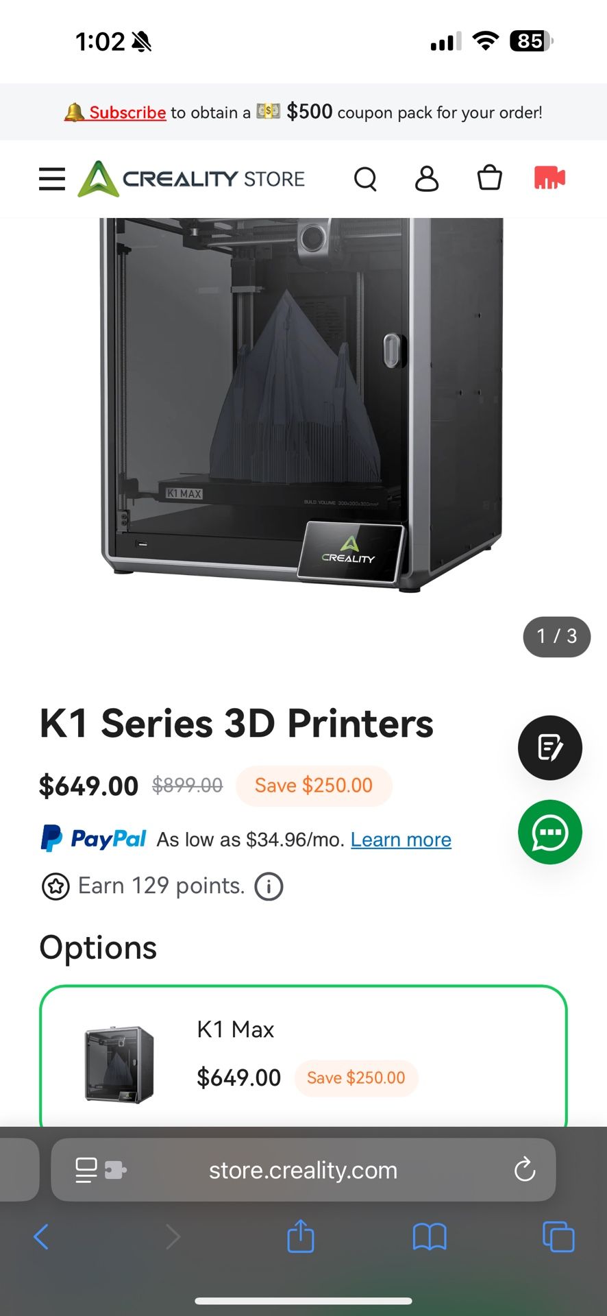Creality K1 Max 3d Printer 300mm Cube