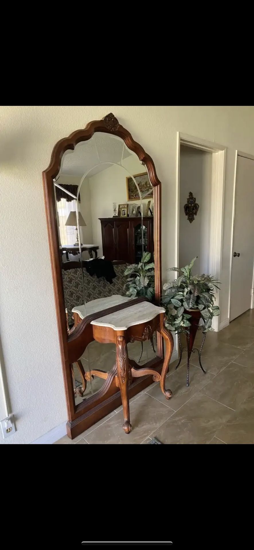 Antique Pulaski Hall Tree with Marble Top And Beveled Mirror