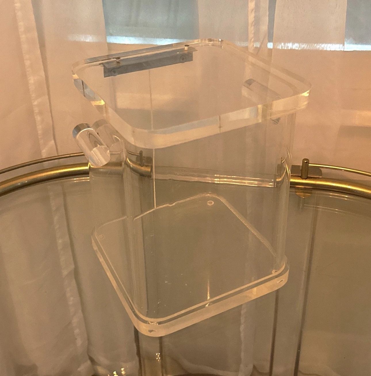 Mid Century Vintage Lucite Ice Bucket Cube With Handles 