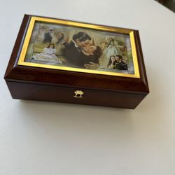 Wooden Music Jewelry Box with Photo Frame Lid – Dual Power (Battery & Wind-Up) – Keepsake Box