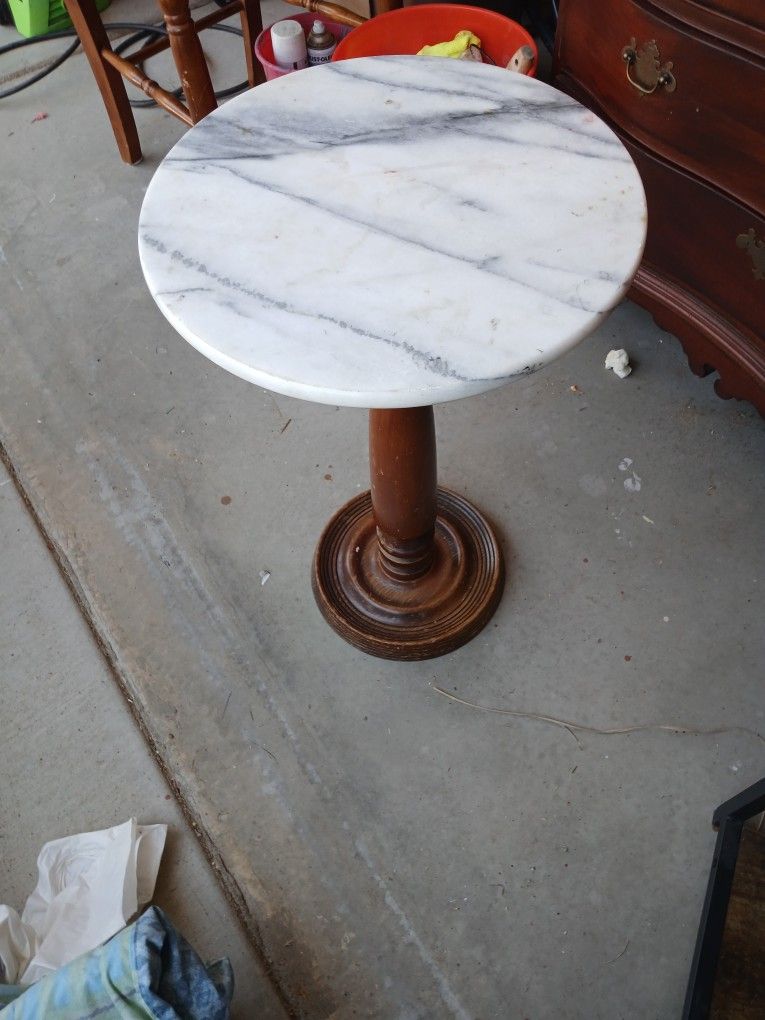 Marble & Wood End Table