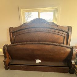 King / Cal King Solid Wood Sleigh Bed Headboard & Footboard 