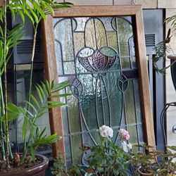Stained Glass Vintage design,  in custom wood frame.
