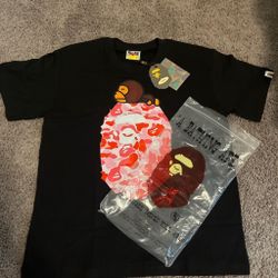 BAPE ABC Camo Milo on Big Ape Tee ‘Black/Pink’