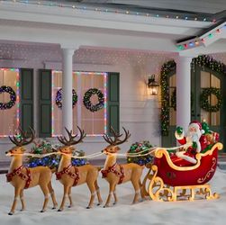 NEW 9 ft. Giant-Sized LED Santa's Sleigh with Reindeer Holiday Yard Decoration