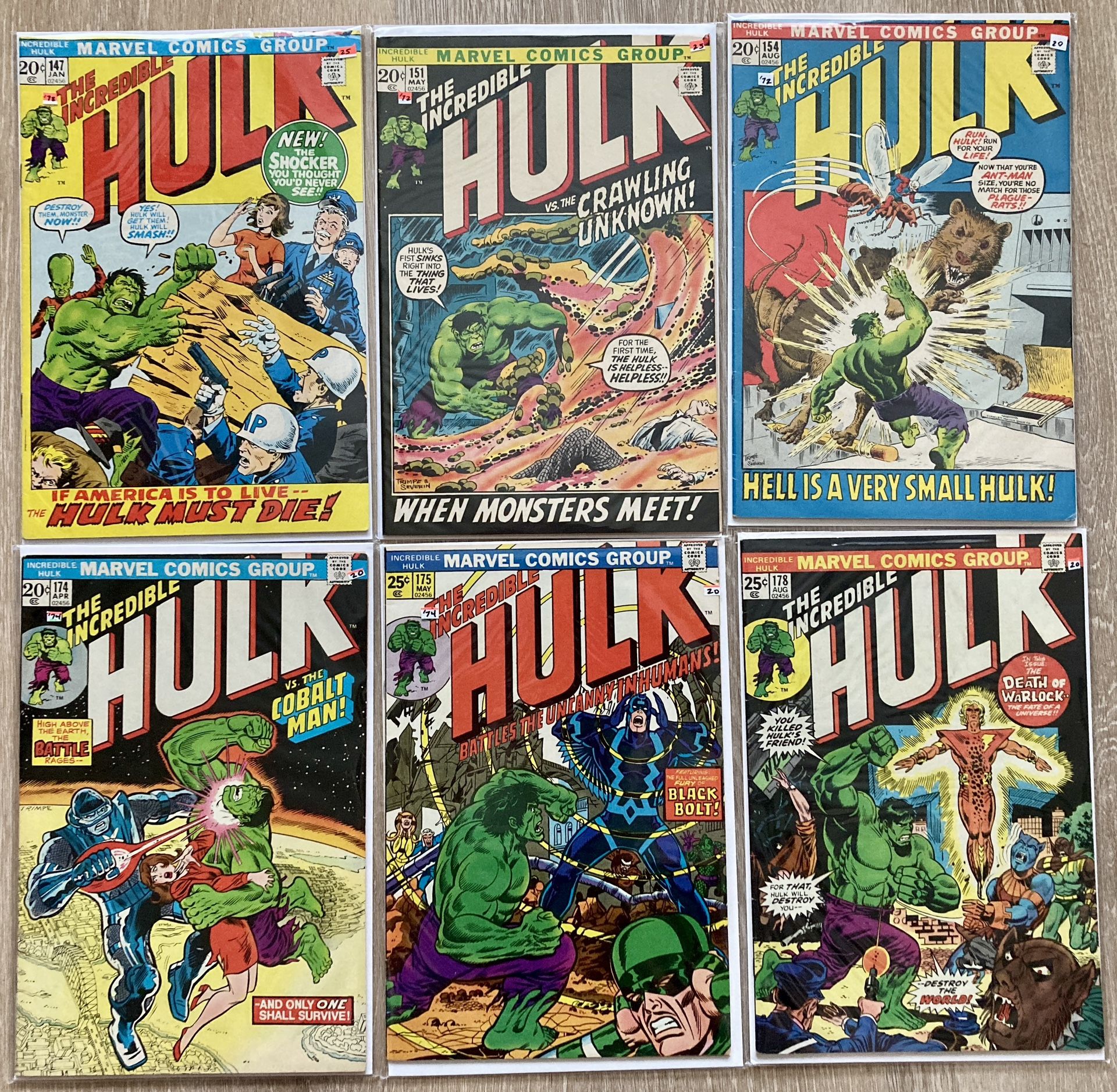 Incredible Hulk Bronze Age Marvel Comics Lot 6 Books 147 151 154 174 175 178 FN+