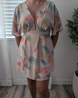 SHEIN Plunge Neck Tied Open Back Tropical Dress.
