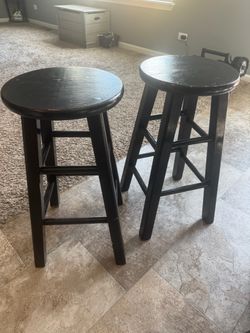 Set of 2 Black Wood Bar Stools
