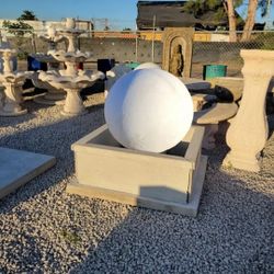 Concrete Fountain with 42" Square Border / Cement Garden Patio Sphere Fountains
